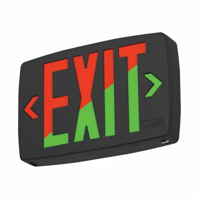 ACUITY BRANDS Exit Sign: LED, Black, Red/Green, 2 Faces, Ceiling/Wall, Not Battery Powered - Plastic Lighted Exit Signs