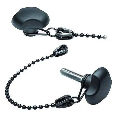 ELESA Hand Knob: 3 Point, M6 Thread, Blind Hole, 200 mm Tether Lg, Black, Plastic - Tethered 3-Arm Knobs with Threaded Hole
