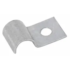 Standard strap clamp for securing cables, conduits, or tubing up to 9/16 in maximum outer diameter. Constructed from galvanized steel for corrosion resistance. Suitable for organizing wiring runs in electrical installations, control panels, and machinery.