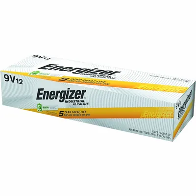 ENERGIZER Battery: 9V, Everyday, Alkaline, 9V DC, Industrial Alkaline