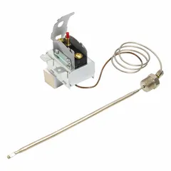 Electric thermostat for temperature regulation in HVAC and refrigeration systems. Suitable for use in ovens, furnaces, and process equipment requiring precise electric control. Direct replacement for compatible controls.