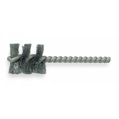 WEILER Round Tube Brush: Single Stem, Stainless Steel, 1 in Dia, 0.008 in Fill Dia - Blind Hole-Cleaning Brushes for Stainless Steel