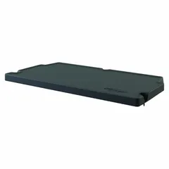 This resin shelf kit adds a single shelf inside plastic sheds with a gable roof. The shelf measures 27 3/4 in x 14 1/2 in x 1 1/4 in and has an unfinished black finish. Mounting hardware is included for installation.