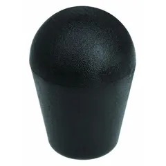 This self-threading tapered knob is made of plastic with a 1.38 in diameter and 5/16" thread size. It accommodates 1/4", 5/16", M6, and M8 threads. Used for manual adjustment and clamping on machinery, fixtures, and jigs where a non-marring grip is required.