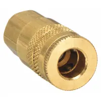 Brass quick-connect air coupling body with 1/4"-18 female thread and sleeve locking mechanism. Designed for industrial interchange compatibility in compressed air systems, connecting pneumatic tools and hoses in plant maintenance, assembly lines, and workshop applications