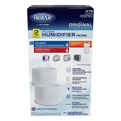 BESTAIR Humidifier Wick: Humidifier Wick, Portable Humidifier, Cellulose, Antimicrobial-Coated - Humidifier Pads for Portable Humidifiers