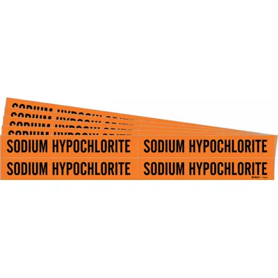 BRADY Pipe Marker: Sodium Hypochlorite, Orange, Black, Fits 3/4 to 2 3/8 in Pipe O.D. - Sodium Hypochlorite Adhesive Pipe Markers