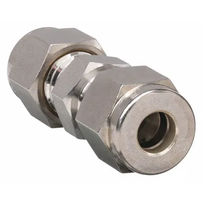 HAM-LET Compression Fitting Union: 1/2 in OD x 1/2 in OD Fitting Size - Double-Ferrule Stainless Steel Fittings