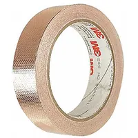 General-purpose copper foil electrical tape, 1 inch wide, 18 yards long, 4 mil thick, rated for 600 V. Suitable for EMI/RFI shielding, grounding, and splicing in electrical and electronic applications