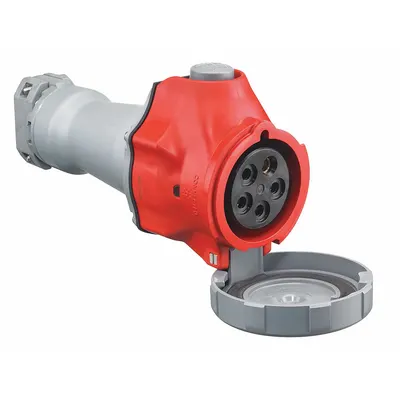 HUBBELL Pin and Sleeve Connector: Red, 200/346 to 240/415V AC/220/380 to 240/415V AC - Washdown-Rated Connectors