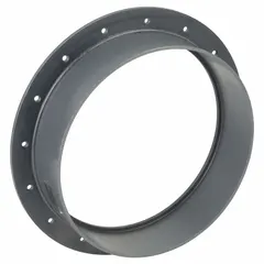 PVC flange adapter designed for 14-inch duct diameter. Overall length 18 inches, flange inner diameter 13 5/8 inches. Used to connect PVC ductwork to flanged fittings in industrial ventilation and fume exhaust systems.