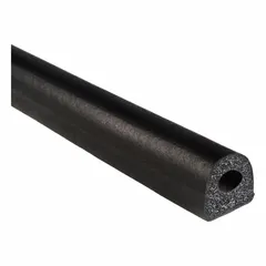 This D-shaped seal is made of high-strength EPDM rubber with a self-adhesive backing for easy installation. It is 100 ft long and black in color, suitable for sealing gaps in doors, panels, enclosures, and machinery to provide weatherproofing, vibration dampening, and dust protection.