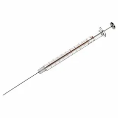 This 50 µL gastight syringe features a borosilicate glass barrel and PTFE plunger and tip, with a cemented needle (point style 2). It is sterile and individually packaged, including needles. Suitable for precise fluid handling in analytical and research applications such as chromatography.
