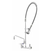 T&S BRASS Pre Rinse Faucet: Wall, 2 Mounting Holes, Chrome, 1.42 gpm Flow Rate, Pull-Down Spout, NPT (MPN B-2187)