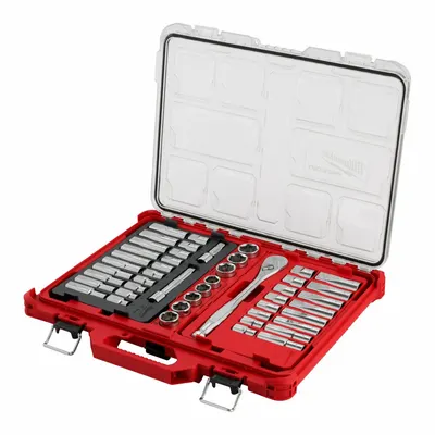MILWAUKEE Mechanic Hand Tool Set: 1/2 in Drive, 47 Piece, 6-Point - SAE & Metric Socket Sets with Drive Tools
