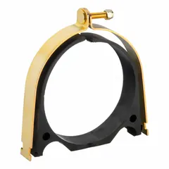 Galvanized steel strut clamp designed for 6 in pipe with a maximum outer diameter of 6 5/8 in. Features a TPE cushion material to reduce vibration and noise transmission in general-purpose piping systems. Includes mounting hardware for secure attachment to strut channels.