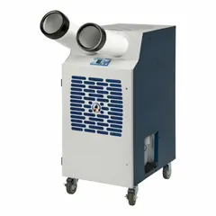 This high-static heavy-duty portable air conditioner delivers 22,900 BtuH cooling capacity at 230V AC. Designed for indoor use, it includes an air filter and is suitable for spot cooling in spaces such as server rooms, workshops, or event areas. Cooling only.