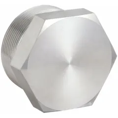 This 2-inch Male NPT threaded plug is made from 316 stainless steel and rated for 3,000 psi. It is used to seal open ports in high-pressure pipe systems, providing leak-free sealing in hydraulic and pneumatic applications. The plug has a length of 1 11/16 inches.