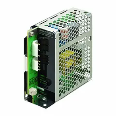 Single-phase open chassis DC power supply with rated output power of 300 W. Accepts 100 to 240V AC input. Aluminum housing for direct-mount installation. Suitable for powering industrial control equipment such as sensors, relays, and PLCs in automation and process machinery.