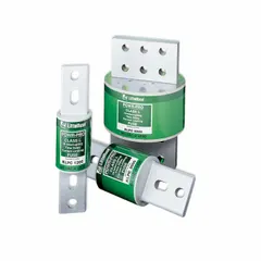 The LITTELFUSE KLPC6000X is a Class L bolt-on fuse rated 6000 A at 600 V AC or 480 V DC. Its time-delay characteristic accommodates inrush currents in motor circuits and power distribution equipment. The bolt-on body ensures secure mounting in industrial switchboards and panelboards.