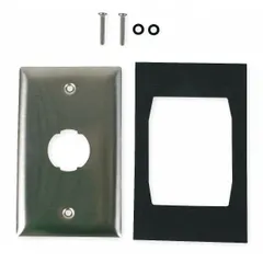 This 1-gang, 1-port wall plate is constructed from stainless steel with a gray finish. It accepts a single flat module and is suited for harsh environments where corrosion resistance is required. Typical applications include industrial, commercial, and outdoor installations.