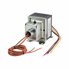 Open Class 2 transformer with 40 VA rating, 208V AC primary input, and 24V AC secondary output. Primary connection via wire leads; secondary connection via screw terminals. Designed for plate mounting. Typical use includes powering low-voltage control circuits in HVAC systems.
