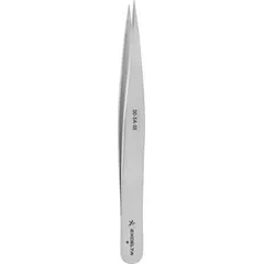 These EXCELTA tweezers are made of stainless steel with a smooth finish. They feature a point, straight tip design suitable for precision handling of small parts in electronics assembly, laboratory work, and industrial manufacturing. The standard type construction provides accurate grip for delicate components.