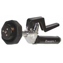 This ENCORE pre-rinse sprayer features a chrome finish and includes a grip and adapters. It has a 3/4"-14 UNS inlet connection. Commonly used in commercial kitchens for rinsing dishes and cookware before washing.