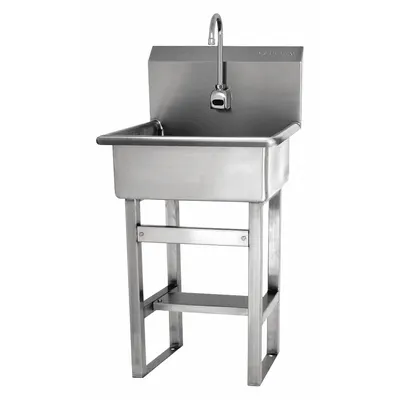 SANI-LAV Hand Sink: 46 1/2 in Overall Ht, 20 in Bowl Lg, 9 in Bowl Dp, 0.5 gpm Flow Rate - One-Station Freestanding Hand Sinks with Faucets