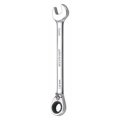 WESTWARD Combination Wrench: Alloy Steel, Chrome, 14 mm Head Size, 7 1/2 in Overall Lg - Metric 12-Point Ratcheting Combination Wrenches