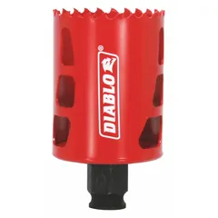 This 2-1/16-inch diameter bi-metal hole saw cuts through wood, metal, and plastic. With 4 teeth per inch and a 2-3/8-inch maximum cutting depth, it is suited for electrical, plumbing, and HVAC installations. The Snap-Lock Plus™ design allows secure attachment to an arbor (sold separately).