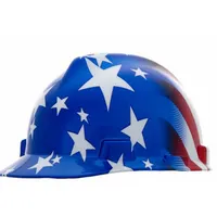 MSA Hard Hat: Blue, American Flag, Ratchet (4-Point), Ratchet, Polyethylene, Side-Slots, MSA (MPN 10052945)