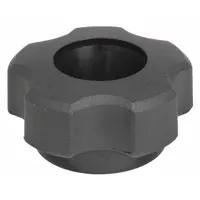 Plastic snap-lock knob with five arms for manual clamping, positioning, and adjustment on machinery and equipment. Features M6 thread with 22 mm thread length and 1.36 in diameter. Suitable for frequent hand-tightening applications in industrial settings