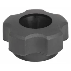Plastic snap-lock knob with five arms for manual clamping, positioning, and adjustment on machinery and equipment. Features M6 thread with 22 mm thread length and 1.36 in diameter. Suitable for frequent hand-tightening applications in industrial settings.
