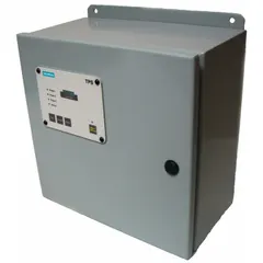 Enclosed external-mount surge protective device (SPD) for three-phase power systems. Rated for 120/240V AC High Leg Delta with a maximum continuous operating voltage of 150/320 V AC. Features a steel enclosure and includes EMI/RFI filters. Voltage protection rating of 700V (N-G).
