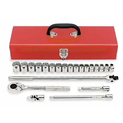 PROTO Socket Wrench Set: 1/2 in Drive, 22 Piece, 12-Point, Metric - Metric Socket Sets with Drive Tools
