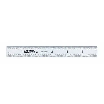 INSIZE Rigid Rule: 7126-6, 6 in, 0.04 in Thick, 1/16 in (Back)/1/64 in (Front) - Stainless Steel Rulers