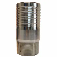 This steel x steel combination nipple features a 3 in hose barb and 2 in NPT male thread. Designed for 3 in hose I.D., it is suited for air, water, and chemical transfer in industrial fluid-handling systems such as plant piping, tank connections, and process lines.