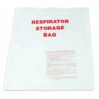 This PVC storage bag measures 16 inches in length and features a zipper closure. It is designed for storing respirators when not in use, protecting them from dust, moisture, and damage. Suitable for industrial environments where respiratory protection equipment requires organized storage
