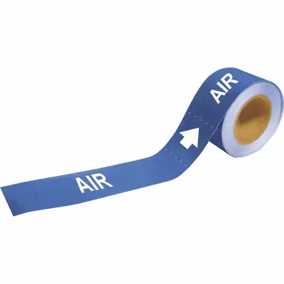 BRADY Pipe Marker: Air, Blue, Blue, Fits 2 1/2 to 6 in Pipe O.D., 25 Pipe Markers - Air Adhesive Pipe Markers on a Roll