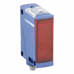 Rectangular photoelectric sensor with built-in 4-pin M12 connector. Operates on 24-240V AC and 12-24V DC. Used for non-contact object detection, presence sensing, and positioning in industrial automation, packaging, and material handling systems.