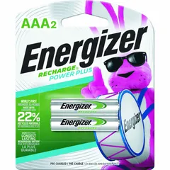 ENERGIZER NH12BP-2 is a 2-pack of AAA nickel-metal hydride (NiMH) rechargeable batteries. Each cell provides 1.2V DC. Suitable for powering portable electronics such as remote controls, flashlights, digital cameras, and wireless peripherals.