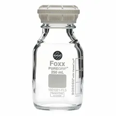 Safety Coated Wide Mouth Round Glass Lab Bottles, 250 mL, GL45, Colorless, Pack of 4