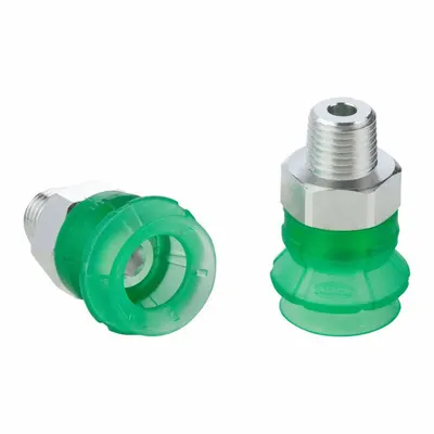 SCHMALZ Vacuum Pad Assembly: 1.5 Folds, 1/8 in NPT, 26.3 mm Pad Dia, Elastodur ED - Bellows Type Packaging Industry Vacuum Pad Assemblies