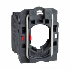 This contact block is a component for ZB5 series control stations, featuring a 1NC momentary switch action. It uses screw clamp terminals for secure wiring connections. Typical applications include industrial control panels for start/stop and selector switch functions.