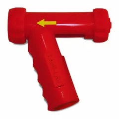 This red rubber replacement component serves as an insulation cover, handle, or cartridge for industrial spray systems. With an overall length of 5 1/4 inches, it is suited for applications requiring a heat-resistant grip, such as sanitation, food processing, and washdown environments.