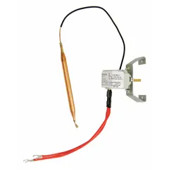 Unit-mount thermostat for electric wall and ceiling heaters. Features a mechanical selector dial with a control range of 40° to 110°F and a contact rating of 24 to 277V AC. Includes a remote capillary temperature sensor for accurate temperature sensing.