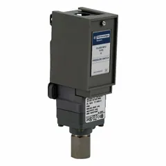 The TELEMECANIQUE SENSORS 9012GQG2 is a general purpose machine tool pressure switch from the 9012G Series. It has an adjustable pressure range of 90 psi to 2,900 psi and a single 1/4-18" FNPT pressure connection port. Used for pressure monitoring and control in industrial equipment such as hydraulic presses, machine tools, and process machinery.