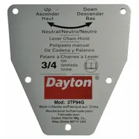 DAYTON Capacity Label: For 3TP94G, Fits Dayton Brand (MPN 71317689G)