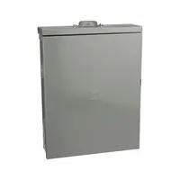 This main breaker load center distributes 120/240V AC single-phase power in outdoor installations. Rated 125A with a 22kA short-circuit current rating, it provides 6 spaces and supports up to 6 tandem breakers. The integrated main circuit breaker and surface cover are included